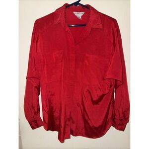 Vintage Jordan Silk Blend Red Blouse 13/14 Long Sleeve Button Up